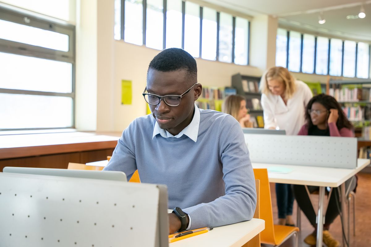 A student studying in the library